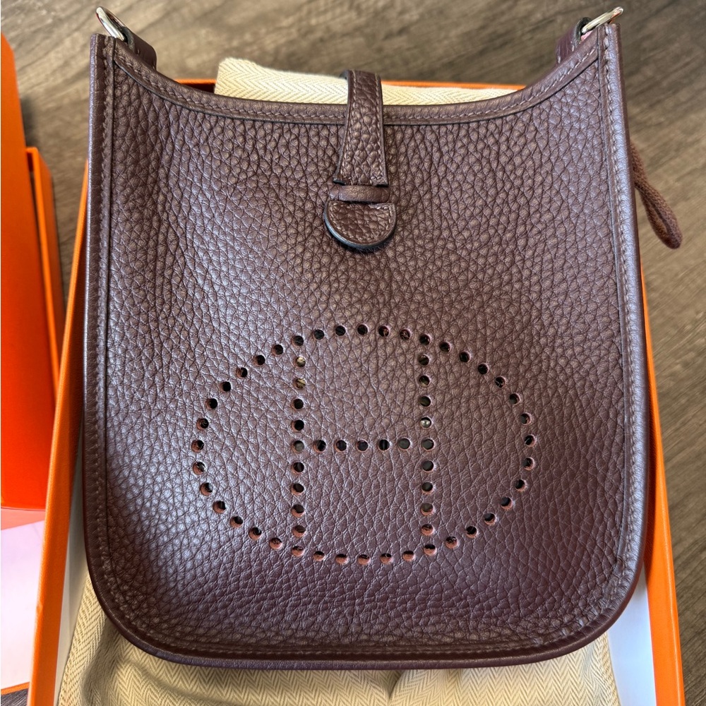 Hermes Evelyne TPM Amazone 16 Mini Evelyne in Chocolate Brown Clemence